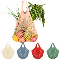 5 Bolsas de Malla Reutilizables Bolsa Rejilla para La Compra de Playa Algodón Bolsa Red con asa para Frutas Y Verduras…